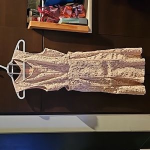 Sakura salmon/nude lace midi dress